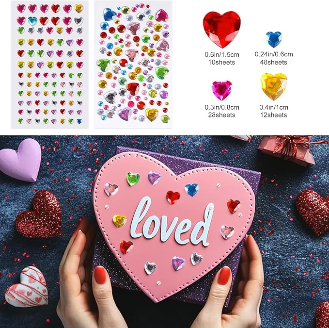 MYDBUYSOME 2774pcs Gem Stickers Jewels for Crafts, Self Adhesive Rhinestone Jewel Stick on Gems, Acrylic Bling Heart Stickers, Craft Supplies for Kids
