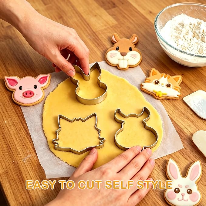 4 Piece Animal Cookie Cutters, 3.5" Large Cute Cookie Cutters Set with Hamster, Cat, Pig, Rabbit for Animal Birthday Party Supplies