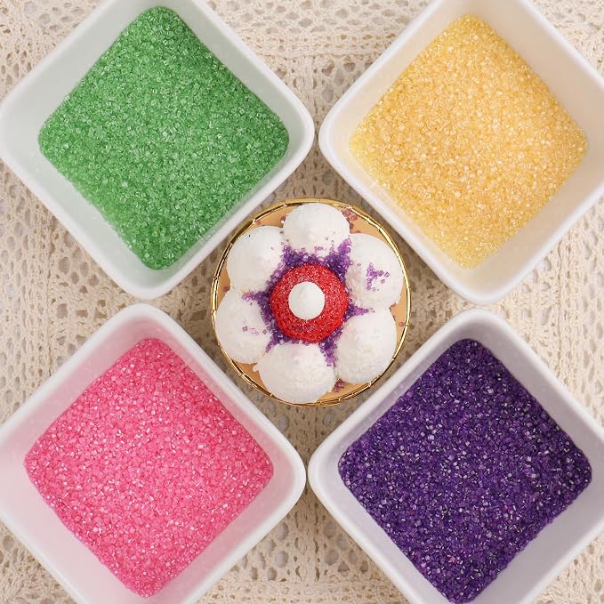 Sanding Sugar Sprinkles for Cake Decorating, 8oz 4 Colors Purple Green Yellow Pink Decorating Sparkling Coarse Sugar Crystals Sprinkles for Cake Cupcakes Cookie Ice Cream Baking Topping