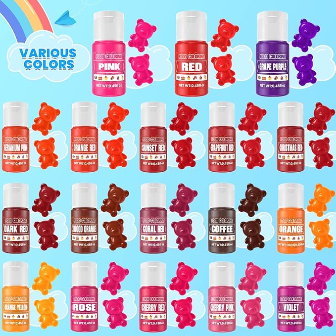 Food Coloring - 36 Colors Liquid Food Dye Set, Concentration Food Color for Cake Decorating, Baking, Easter Egg, Icing, Fondant, Cooking, Slime Making Kit and DIY Crafts - 0.45oz/Bottles