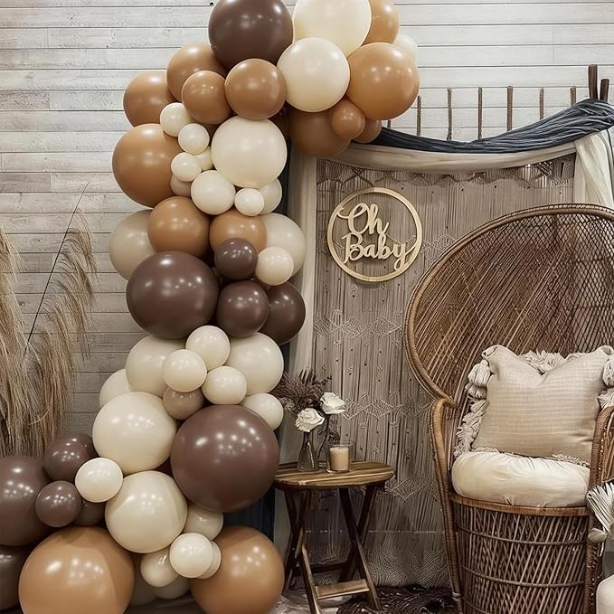 Cream Brown Balloons Arch Garland Kit, 124Pcs Coffee Themed Bar Bridal Shower Decoration for Baby Shower Wedding Engagement Party Decorations