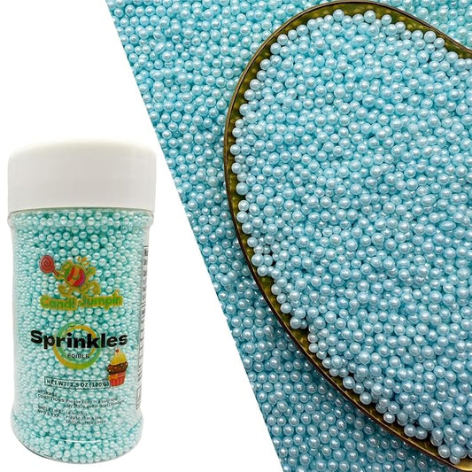 CandiJumpin 2mm Edible Light Blue Pearls, Baby Blue Nonpareils Sprinkles Small Pearl Sprinkles for Cake Decorating Mini Sugar Pearls for Baking Baby Shower Party Wedding Christmas Supplies 3 OZ