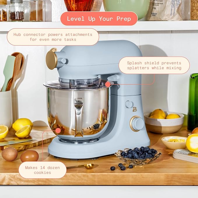 6 Quart Stand Mixer, 600W Tilt-Head Electric Kitchen Mixer with 12 Speeds, Stainless Steel Bowl, Dough Hook, Whisk & Beater, Multifunction Food Mixer (Cornflower Blue)