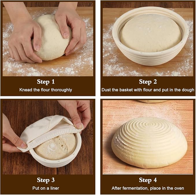 Mini Sourdough Basket Set of 4 Banneton Bread Proofing Basket 5 Inch Round Small Proofing Baskets with Cloth Liner, Rattan Baking Supplies for Artisan Bread