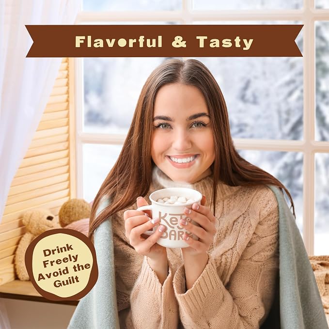 Healthy Cocoa Mix, Delicious Sugar Free Low Cal Hot Chocolate and Coffee Flavoring Powder, Mocha Additive, Gluten Free Diet Drinks, Non-GMO Ingredients, Nut Free Collagen Fiber Blend