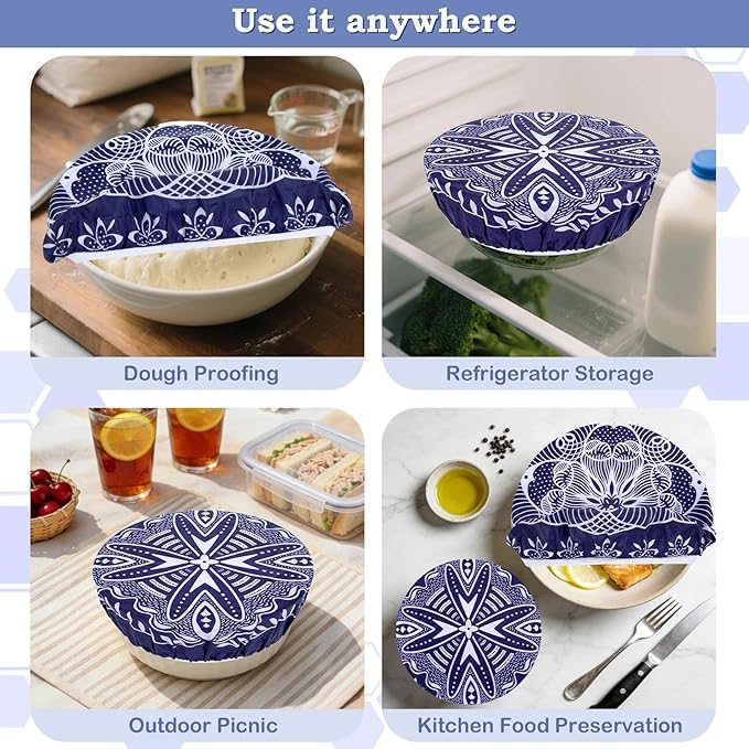 2 Large Reusable Beeswax Bowl Covers for Bread Proofing, 10/12 Inch Elastic Beeswax Wraps Cotton Cloth Sourdough Bowl Covers for Proofing Baskets, Mixer Bowls, Food Storage Containers