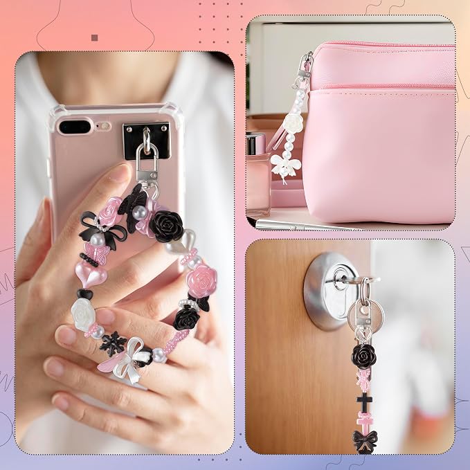 Y1tvei Lip Gloss Beads Charms - 71Pcs Y2K Aesthetic Floral Bow Snowflake Star Mix Beads Charms Strap Making Crafts Kit, Vintage Lip Gloss Keychains DIY Bracelets Jewelry Accessory Making for Lipstick