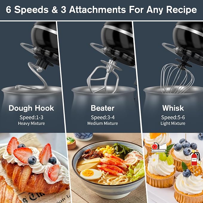Electric Stand Mixer with 5.3 Quart, Cake Mixer with Stainless Steel Bowl and Stand, Kitchen Mixer Tilt-Head Design Includes Dough Hook, Whisk & Beater - Great for Baking Bread, Cakes, Cookies