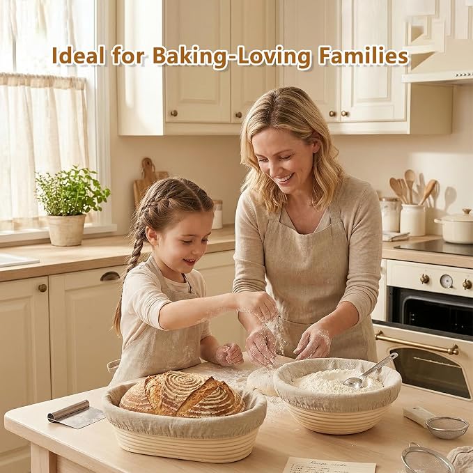 Banneton Bread Proofing Basket - Proofing Basket Set of 2 (9 inch Round), Rattan Banneton with 4 Linen Liners for Sourdough Bread Baking Supplies, Bread Basket for Professionals and Home Bakers
