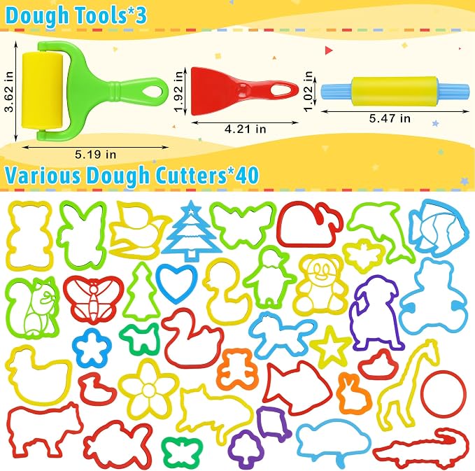 Dough Tools with 40 pcs Plastic Dough Cutters Animal Shapes, 3 pcs Basic Dough Tools