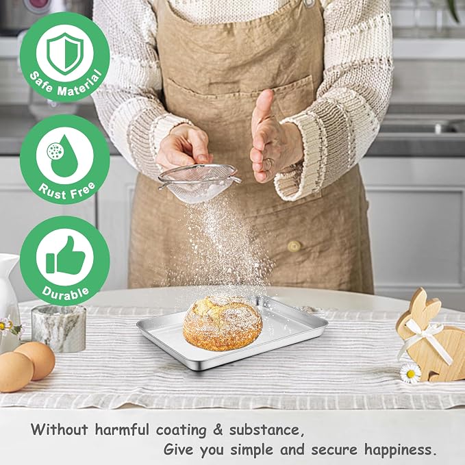 9 Inch Baking Sheet Pan, Joyfair Stainless Steel Cookie Sheet Toaster Oven Tray, Professional Bakeware for Cookie/Bacon/Bread, Rolled Rim & Mirror Finish, Rust Resistant & Dishwasher Safe