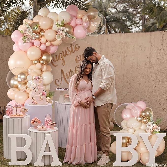 Pink Balloon Arch Kit 126Pcs Light Pink Gold Balloons Garland Kit with Nude Sand White for Boho Wedding Engagement Bridal Shower Birthday Party Decorations