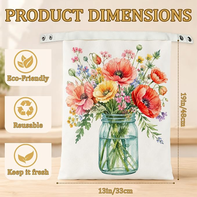 2 Pack Beeswax Watercolor Spring Flower Bread Bags for Sourdough Homemade Breads, Reusable Beeswax Bread Storage Bag, Keep Loaves Fresh Longer, Freezer Safe & Airtight, Zero Waste 17 x 13''
