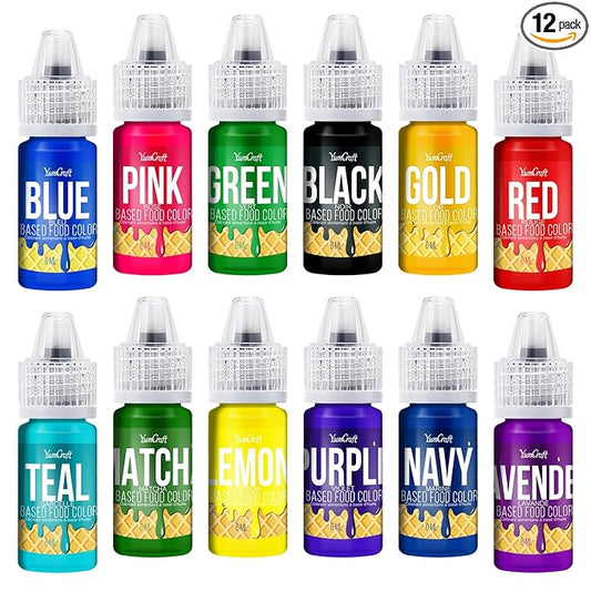 Oil Based Food Coloring for Chocolate - 12 Vibrant Color Food Coloring for Chocolate, Candy Melts, Buttercream, Frosting - Fat Soluble Food Color Dye for Baking, Fondant - 0.2 Fl. oz (6 ml)/Bottles