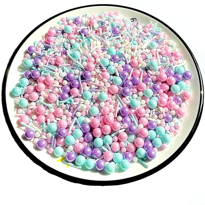 Edible Pink Purple Blue and White Pearl Confetti Jimmies Sprinkles 130g/4.5oz Pastel Sprinkles for Cake Decorating Baking Ice Cream Cupcakes Wedding Party Valentines Christmas Supplies