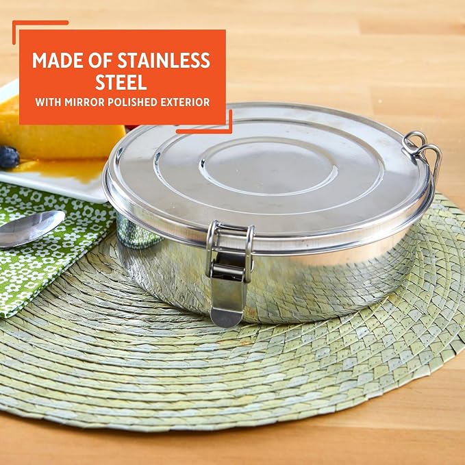 IMUSA 1.5Qt Stainless Steel Flan Mold with Lid, Round Baking Pan for Flan, Cheesecake, Pudding, and Desserts, Silver