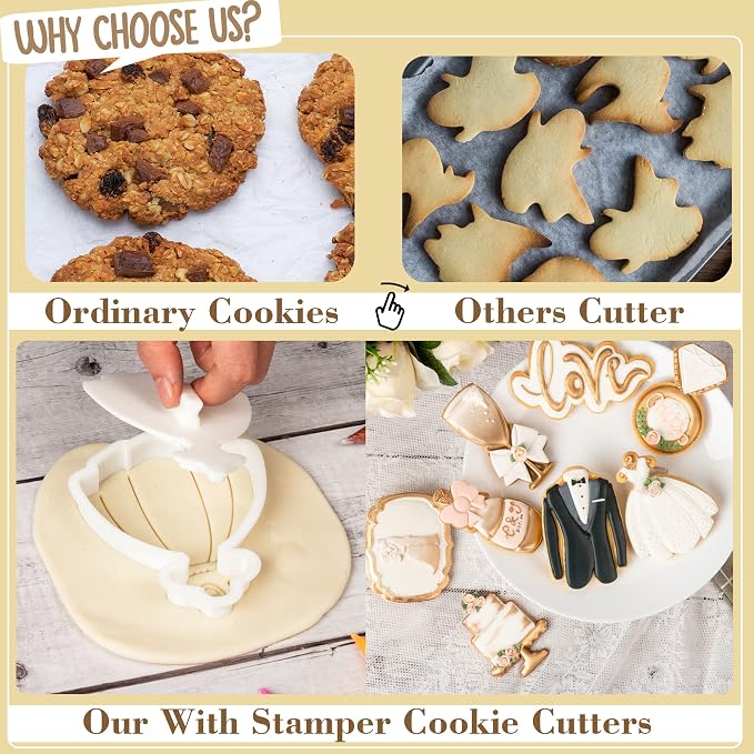 Wedding Cookie Cutters Tuxedo with Plunger Stamps Holiday PLA Cake Baking Accessories 3" Cutter Molds Gifts for Kids Decorative Party Kitchen