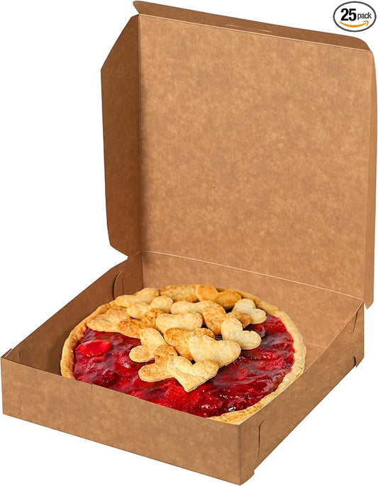 Fit Meal Prep [25 Pack Pie Boxes 10x10x2.5 Kraft Square Bakery Boxes for Cookies, Cheesecake, Chocolate Covered Strawberries, Dessert Brown Paper Cardboard Sweet Boxes for Treats