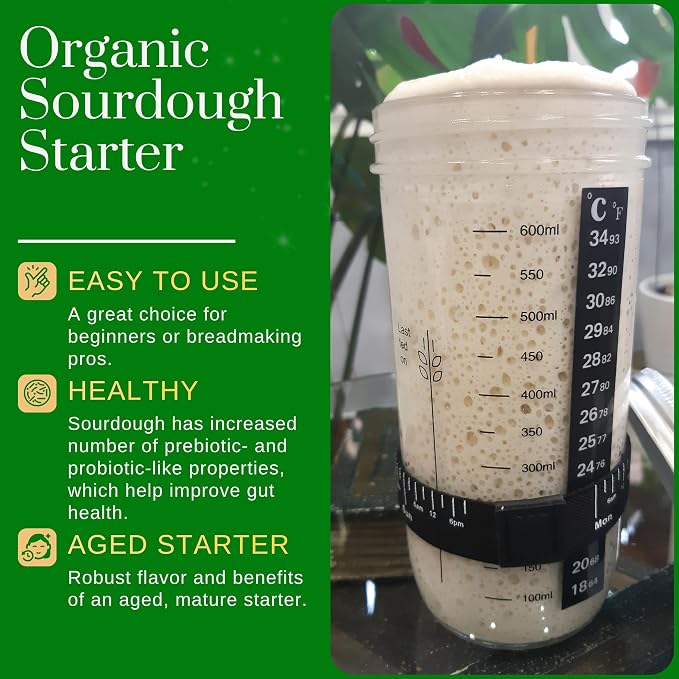 Organic Sourdough Starter - Non-GMO Dehydrated Heirloom Style Organic Sourdough Starter Kit for Sourdough Bread, Pizza, Buns, Pancakes, Muffins | Easy to follow instructions.