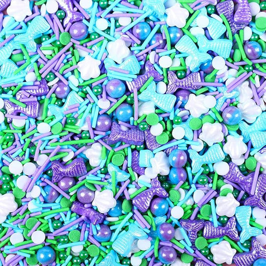 Mermaid Themed Sprinkle for Cake Decorating, Purple Blue sprinkles for Edible Cupcakes toppers, Birthday Party Candy for Decorating Cakes, Cupcakes, Cookies & Desserts