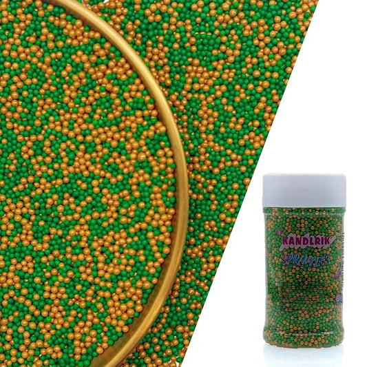 Edible Dark Green & Gold Sprinkles Candy 2mm Mini Pearls Cake Decorations Cupcake Toppers Cookie Decorating Perfect for Wedding Party Valentine Halloween Christmas Supplies 3OZ