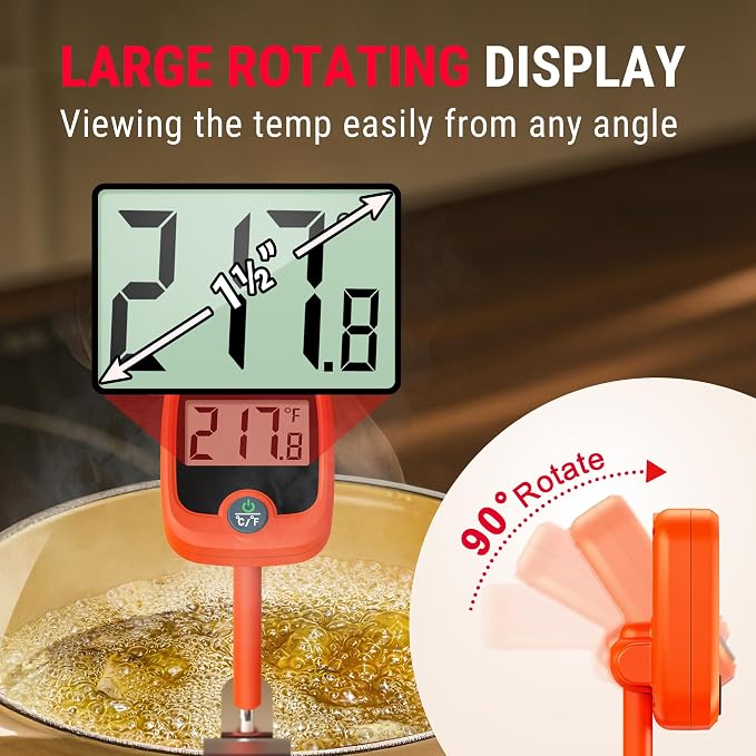 TempPro TP509 Candy Thermometer with Pot Clip, 10" Long Probe Instant Read Meat Food Thermometer with LCD, Cooking Oil Deep Frying Thermometer for Brewing Fathers Day Gift (Previously ThermoPro)