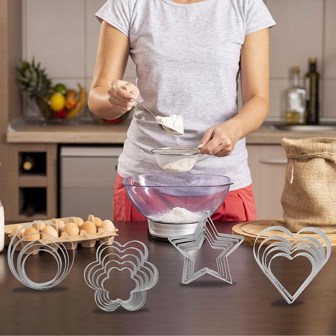 20 PCS shaped Cookie Cutters Set, Stainless Steel Star Heart Flower Circle Shaped Biscuit Cutter Molds Baking Molds for DIY Crafts Xmas Valentine's Day Holiday Party Homemade Treats Baking