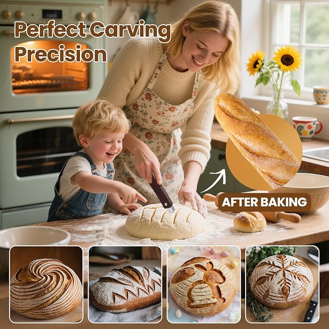 Wooden Bread Lame Dough Scoring Tool, Handcrafted Bread Scoring Tool for Sourdough Bread Baking, Upgraded Sourdough Scoring Tool With Screw Lock & 10 Razor Blades(Black Walnut)