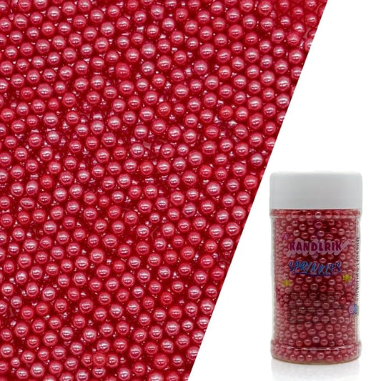 Edible Red Pearl Sugar Sprinkles Candy 4mm Mini Pearls Cake Decorations Cupcake Toppers Cookie Decorating Perfect for Wedding Party Valentine Halloween Christmas Supplies 3OZ