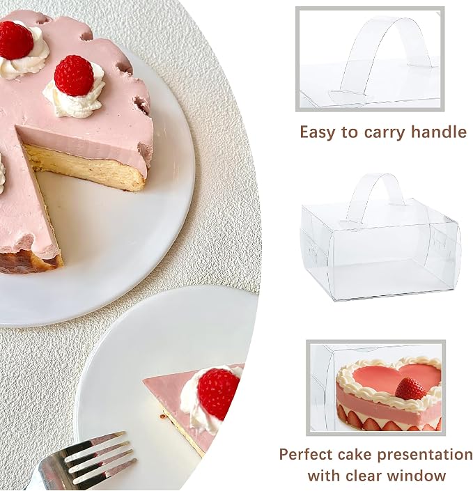 7 x 7 x 4 Inches Clear Cake Boxes with Handles, 20 Pcs 5inch 6inch Transparent Bakery Boxes,Clear gift boxes for 4-6 Inch Bundt Cake, Pie, Bakery