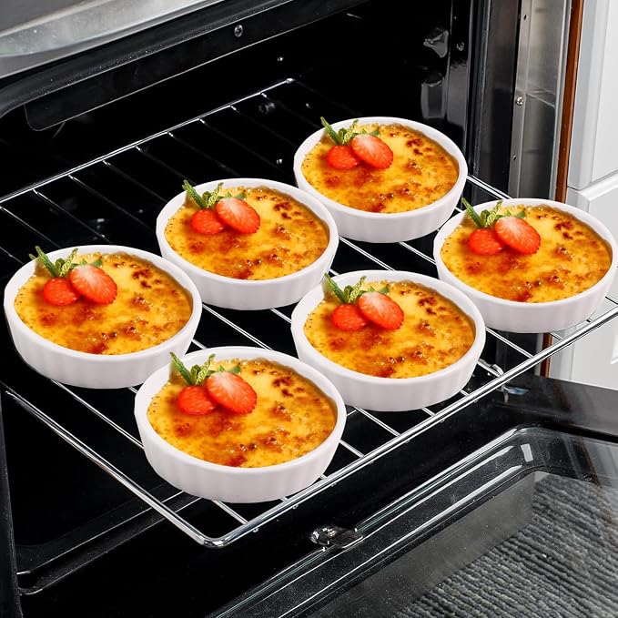 8 oz Creme Brulee Ramekins,6 Pack Porcelain Ramekins Oven Safe,Round Fluted Quiche Dishes,Mini Tart Pans for Baking Souffle,Mini Pies,Dipping Sauces,Tart