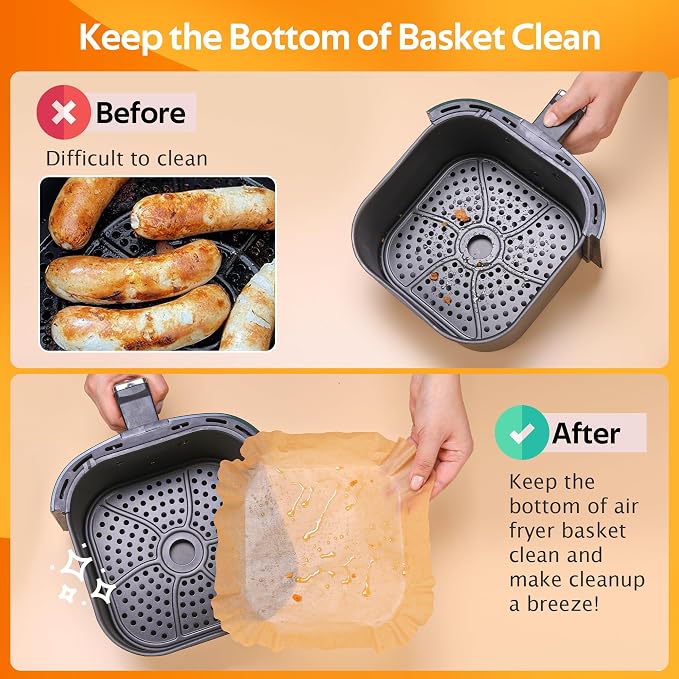 Air Fryer Liners Disposable, 100 PCS Non-stick Parchment Paper Liners Round, Grease Proof Bakery Baking Paper for Airfryer Basket Roasting, Oil-proof, Food Grade, Air Fryer Accessories