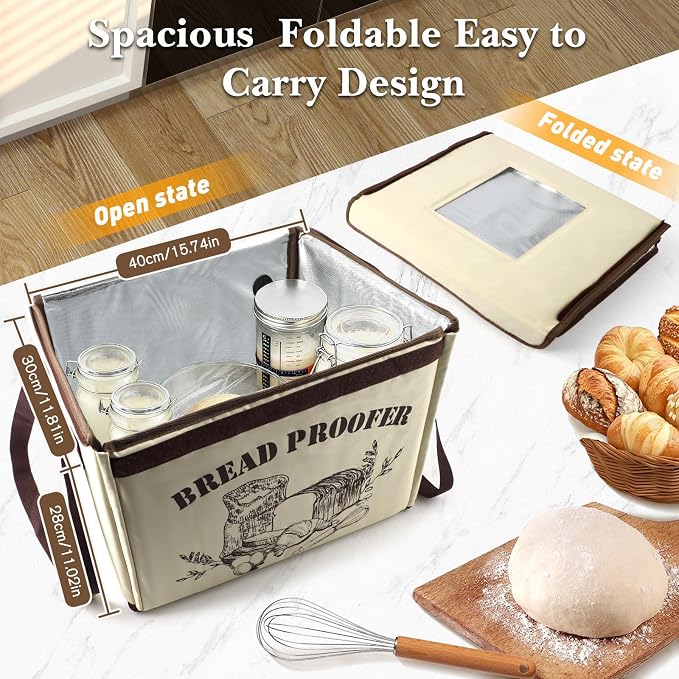 Folding Bread Proofing Box with 50-113℉ Temp Control, Large Dough Proofing Box with 3-Side Heating Precise Control 48H Timer, Metal Rack & Tray for Sourdough, Bread Baking, Yogurt, Pizza, Kombucha
