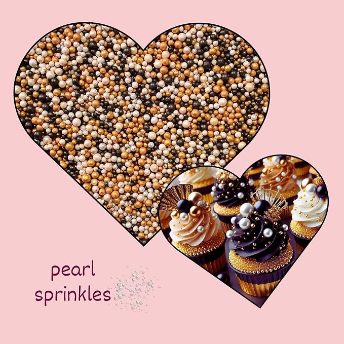 Confect Love Sprinkles – Gold, Black & White Pearl Edible Cake Balls | Disco Ball Cake Decorations for Baking & Desserts | Vegan, Gluten-Free, Nut-Free, Soy-Free, Dairy-Free, Palm Oil-Free- 4.2 Oz