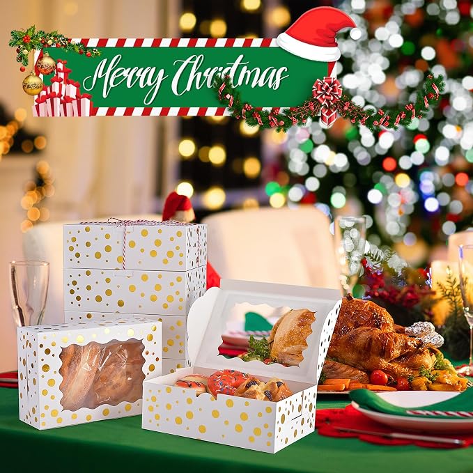 12Pcs 9"x6"x3" Christmas Cookie Boxes with Window, White Bakery Boxes for Cookie, Treat Boxes Pastry Boxes for Gift Giving, Chocolate Covered Strawberries, Dessert, Donut, Cupcakes Muffins