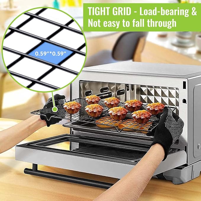 HULISEN 4 Pack Cooling Racks - 16" x 10", Nonstick Wire Baking Rack with Handle fits Half Sheet Pan for Cooking, Roasting, Grilling, Drying, Metal Mesh Cookie Rack for Cooling Cake, Oven Safe
