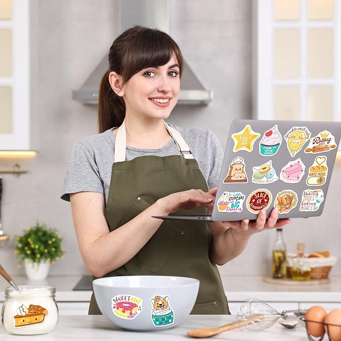 200PCS Baking Stickers, Bakery Vinyl Stickers for Laptops Water Bottles Scrapbooking, Baking Themed Gifts for Bakers, Cute Bakery Party Decorations