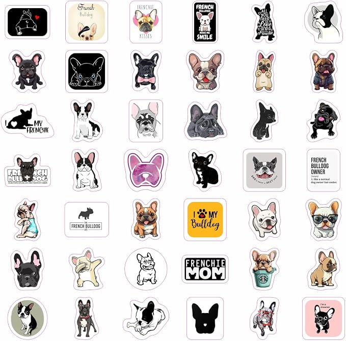 100Pcs French Bulldog Stickers for Laptop - Cute Frenchie Stickers for Water Bottles - French Bulldog Gifts for Owners, Party Favors, Decorations - Gifts for Women & Men