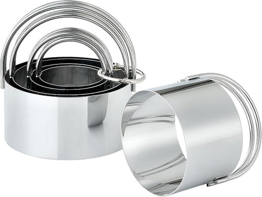 5 Pack Cookie Cutters, Round Metal Biscuit Cutter with Handle, Stainless Steel Circle Baking Tools for Dough Pastry and Cake, Dishwasher Safe
