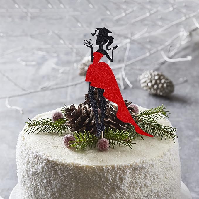 1 Pack 2026 Graduation Cake Topper Graduation Girl Cake Pick with Glitter Diploma Graduation Cap Congrats 2026 Cake Decorations for 2026 Graduation Theme High School Girls Graduate Party Red
