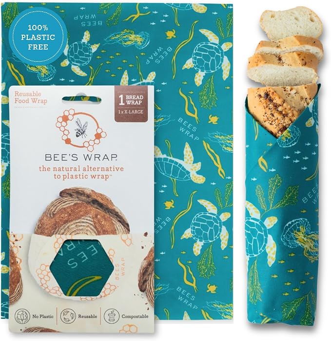 Bee's Wrap Beeswax Wraps for Bread - Beeswax Bread Wrap for Sourdough & Bread Storage - Plastic Free Made in USA Reusable Natural Food Wrap - Ocean