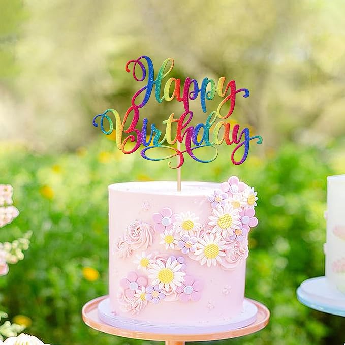 ZHUOWEISM 1 PCS Happy Birthday Cake Topper Glitter Happy Birthday Cake Pick for Celebrating Happy Birthday Anniversary Party Cake Decorations Supplies Colorful