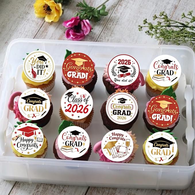 63 PCS Edible 2026 Graduation Cupcake Toppers Class of 2026 Cupcake Picks Edible Diploma Congrats 2026 Grad Cap Cupcake Decorations for Congratulations 2026 Graduation Party Cake Decorations Supplies