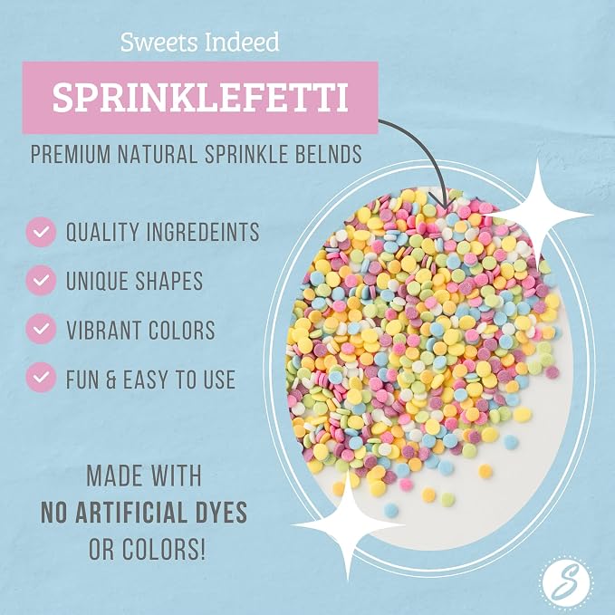 Sweets Indeed Dye Free Rainbow Sprinkles, No Artificial Dyes, Edible Sprinkle Mix, Perfect for Cake Decorations, Baking, Ice Cream, Cookies, Cupcake Topper (Dye Free Confetti Circle)