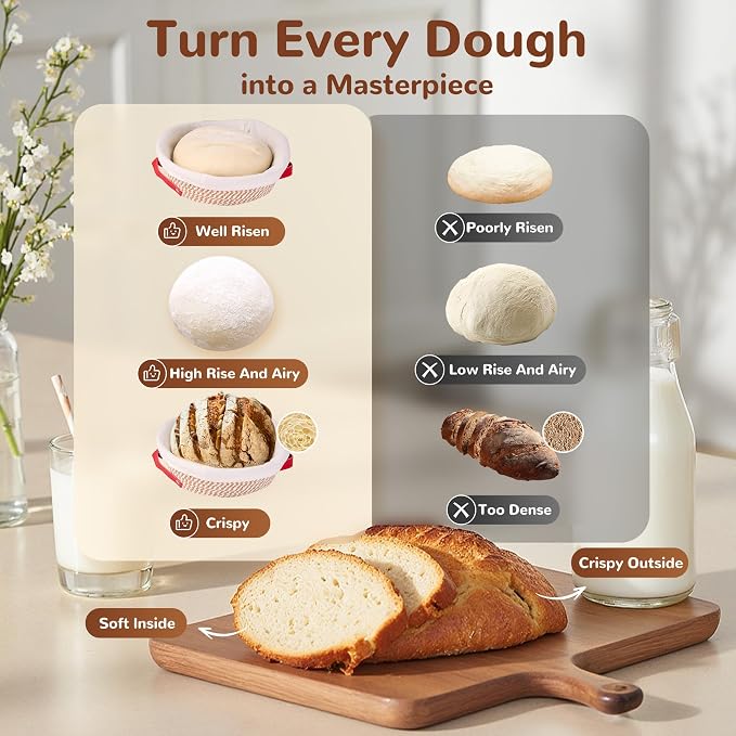 Sourdough Starter Kit, 9" Round and 10" Oval Banneton Bread Baking Supplies, Bread Making Tools Kit, Sourdough Proofing Basket, Sourdough Kit Gifts for Bakers Women Wife Mom