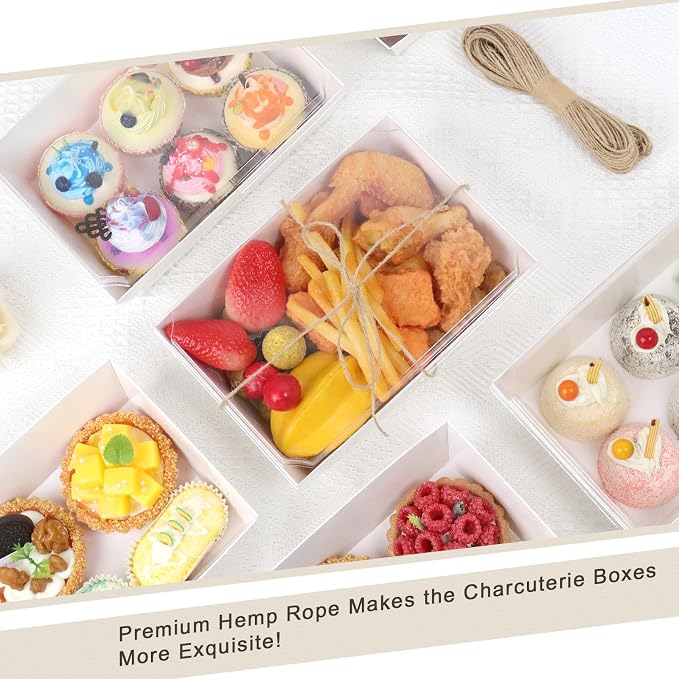 8 x 6 Inch Paper Charcuterie Boxes with Clear Lids, 50 Pack Large Disposable Food Containers, Take Out Bakery Boxes for Cake Slice, Cupcakes, Sandwiches, Cookies, Cocoa Bombs, Salads (White)