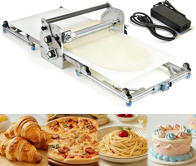 Electric Dough Sheeter Machine 17.7" Commercial Dough Rolling Machine Electric Dough Roller Machine Folding Dough Sheeter Reversible Control with 0-25MM Thickness Adjustment