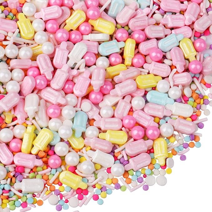 Rainbow Summer Sprinkles for Cake Decorating, Pastel Ice Cream Sprinkles Mix with Pearls Confetti Jimmies for Cake Ice Cream Cupcakes Baking Donut Topping