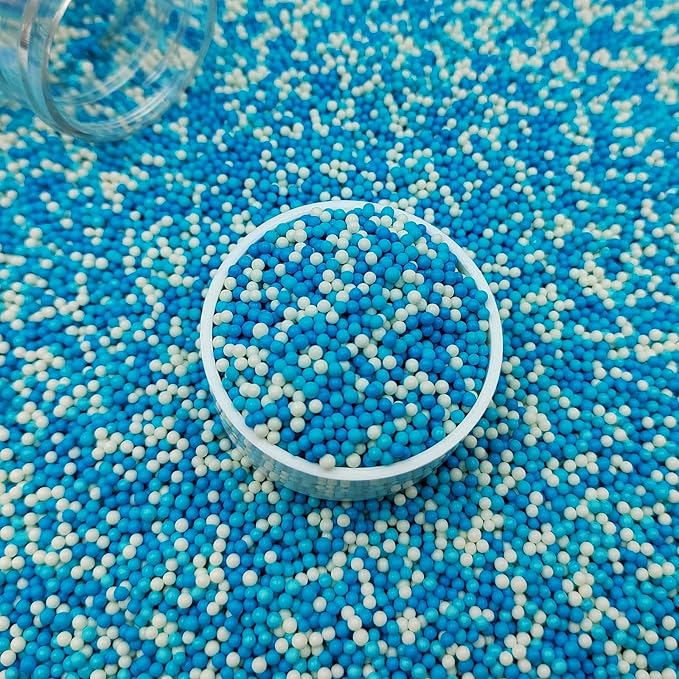 Frozen Winter Sprinkles Blue White Nonpareils Sprinkles Edible Mini Pearl Sprinkle for Cake Decorations, Baking, Ice Cream, Cookies, Donuts and Lollipops - 2mm Sugar Pearls