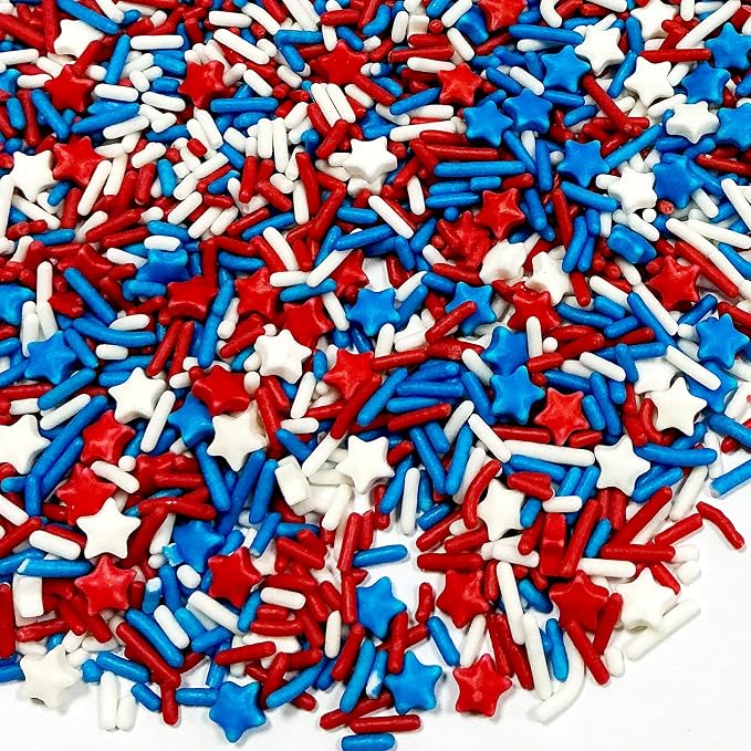 Patriotic Sprinkles Edible Red White and Blue Jimmies Star Mix Edible Sprinkles for Cake Decorating Baking Cake Cookie Cupcake 4th of July Memorial Independence Day Decorations